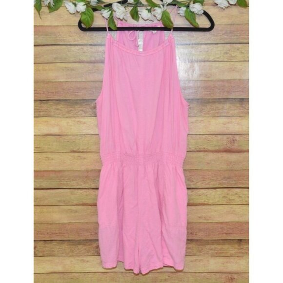 Splendid Pink Hana Romper Shorts Sleeveless Size L Pockets Elastic Waist Summer - Picture 2 of 8